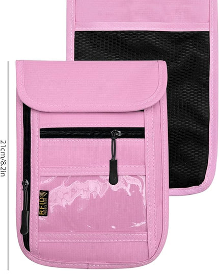 RFID Blocking Travel Neck Wallet Pouch and Passport Holder, Travel Neck Pouch Passport Holder for Women & Men - Pink