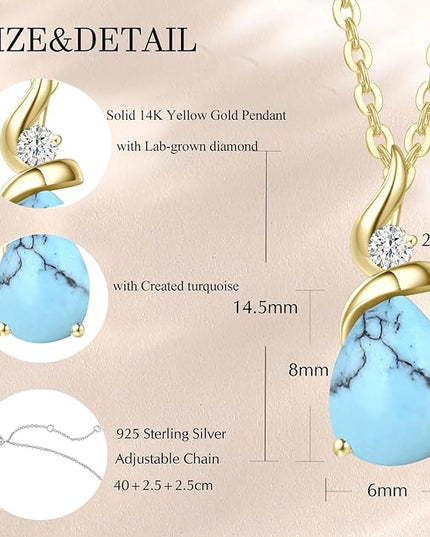 FANCIME 14K Solid Yellow Gold Birthstone Pendant Necklace for Women with Diamond Pear Shaped Teardrop Necklace Birthday Gifts for Mom Women Sterling Silver Chain 16" + 2" Extender