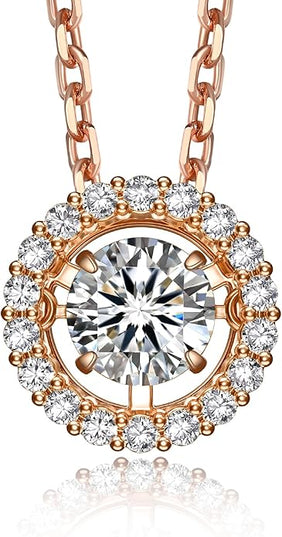 MomentWish Floating Necklace for Women, 0.5/1 Carat Dancing Moissanite Necklace for Her 925 Sterling Silver Pendant Anniversary Birthday Christmas Gift for Wife Mom Girlfriend