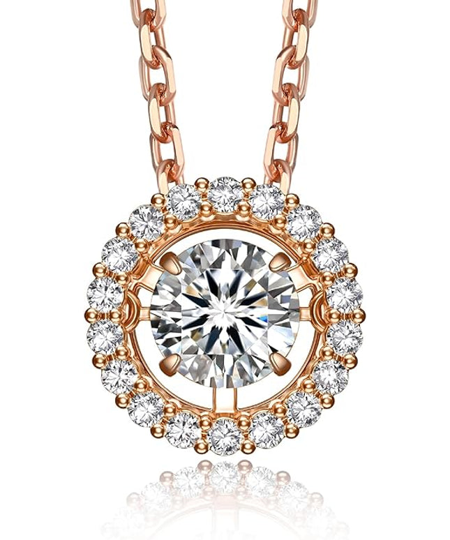 MomentWish Floating Necklace for Women, 0.5/1 Carat Dancing Moissanite Necklace for Her 925 Sterling Silver Pendant Anniversary Birthday Christmas Gift for Wife Mom Girlfriend