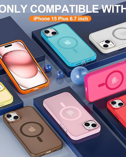 Hython Case for iPhone 15 Plus Case Magnetic Translucent Matte Phone Cases 6.7" [Compatible with MagSafe] Thin Slim Fit Shockproof Bumper Hard Protective Cover for Women Men Girls, Frosted Yellow