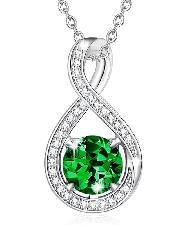 FANCIME Birthstone Necklaces for Women Fine Jewelry Sterling Silver Infinity Pendant Anniversary Birthday Gifts for Her Women Wife Mom Lady Daughter, Chain 16"+2" Extend