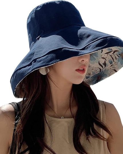 HUAMULAN Women Summer Sun Hat Wide Brim Wired Edge Floral Beach Bucket Hats Reversible Foldable Travel UV Protection Lady Hat