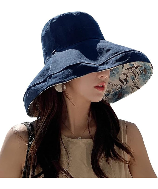 HUAMULAN Women Summer Sun Hat Wide Brim Wired Edge Floral Beach Bucket Hats Reversible Foldable Travel UV Protection Lady Hat