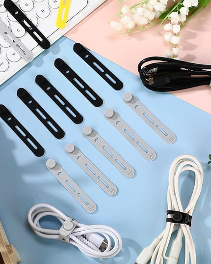42 Pcs Silicone Cable Ties Reusable Cord Straps Multipurpose Elastic Cable Organizer for Bundling Fastening Earphone Phone Charger Home Office School(Black, Gray,3.15 Inch)