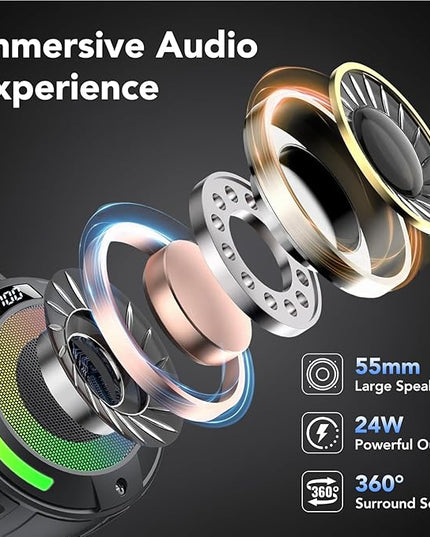 Bluetooth Speaker, 2025 Portable Wireless Shower Speaker, Digital Display Portable Speaker with Detachable hook ,IPX7 Waterproof with LED Light, HD Sound & Bass for Bathroom, Pool, Beach & Outdoor