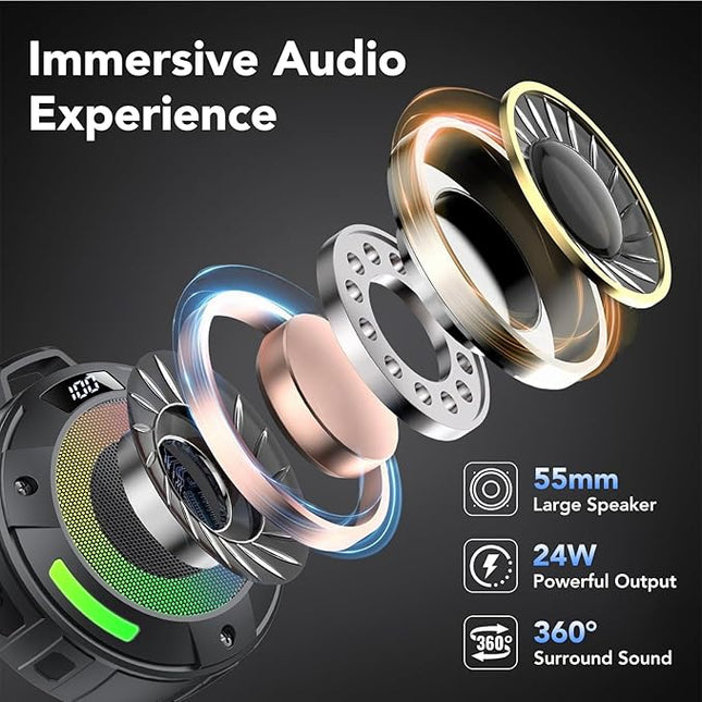 Bluetooth Speaker, 2025 Portable Wireless Shower Speaker, Digital Display Portable Speaker with Detachable hook ,IPX7 Waterproof with LED Light, HD Sound & Bass for Bathroom, Pool, Beach & Outdoor