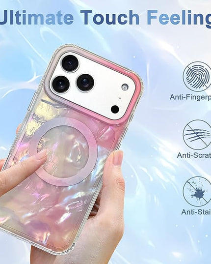 Cute Case for iPhone 17 Pro Case for Women Girls [Compatible with Magsafe] with Translucent Pearl Pattern Design, Aesthetic Girly Magnetic Protective Phone Cover, Pink