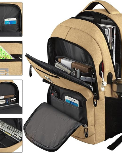 Laptop Backpack,Business Travel Anti Theft Slim Durable Laptops Backpack with USB Charging Port,Water Resistant College Computer Bag for Women & Men Fits 15.6 Inch Laptop and Notebook-Khaki