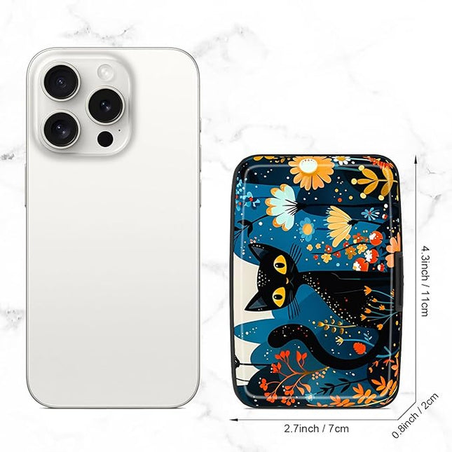 Atufsuat Credit Card Holder, Mini Aluminum Card Wallet RFID Blocking Slim Metal Hard Card Case for Women Men, Cute Cat