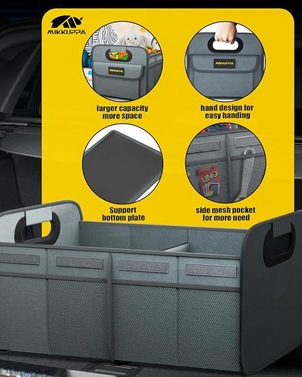 MIKKUPPA Car Trunk Organizer - 70L Collapsible Trunk Organizer for Groceries, Car Storage Organizers for SUV Auto Truck Van with Non Slip Bottom (Gray)