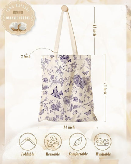 Aesthetic Canvas Tote Bag for Women - Sturdy Cloth Cotton Totes Bag with Pattern Shoulder Bag