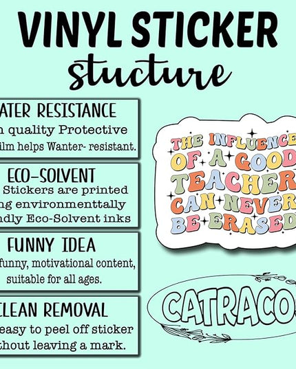 (3Pcs) The Influence of a Good Teacher Can Never Be Erased Sticker, Teacher Decal Decorate Books Laptop Phone Water Bottles Kindles Stickers Tumbler Sticker Waterproof Vinyl Sticker 3 x 2.5 Inch