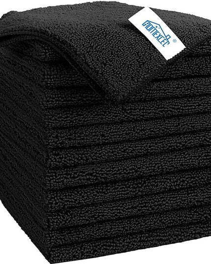 HOMEXCEL Black Microfiber Cleaning Cloth, 12 Pack Premium Microfiber Towels for Cars, Lint Free, Scratch-Free, Highly Absorbent, Reusable Cleaning Rags for Car, Household, Kitchen, Window, 11.5"X11.5"