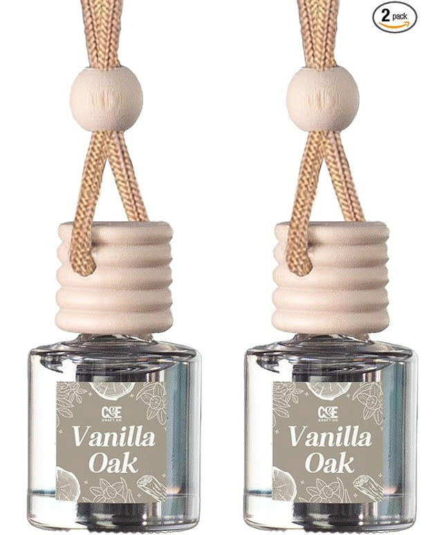 C&E Craft Co Hanging Car Air Freshener Diffuser 2 Pack, Long Lasting Fragrance Oil Car Freshener, Glass Bottle Auto Air Freshener, Made in USA (Vanilla Oak)
