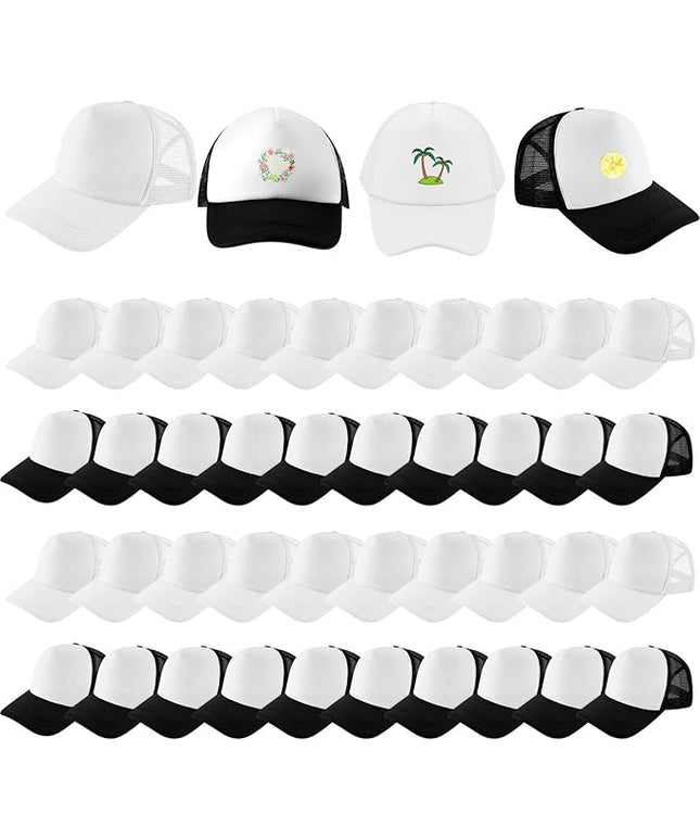 Hercicy 40 Pack Sublimation Blank Trucker Hat Bulk Baseball Cap Adjustable Mesh Unisex Polyester Hat Heat Transfer