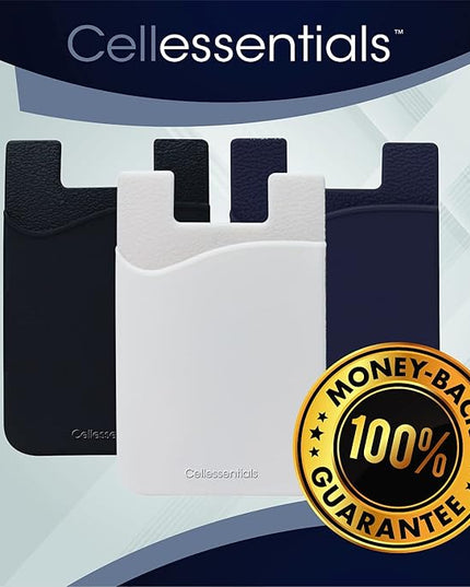USA Merchant Redesigned Card Holder - Silicone Stick on Cell Phone Wallet with Pocket for Credit Card ID Business Card - iPhone Android & Smartphones Black, White, Navy