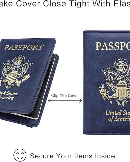 WALNEW Passport Holder for Travel, RFID Passport Cover Wallet for Women Men, PU Leather Passport Book Card Holder Case with Pen, Travelling Essentials for Flying