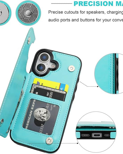 ONETOP Compatible with iPhone 17 Wallet Case with Card Holder, PU Leather Kickstand Card Slots Case, Double Magnetic Clasp and Durable Shockproof Cover 6.1 Inch (Light Blue)
