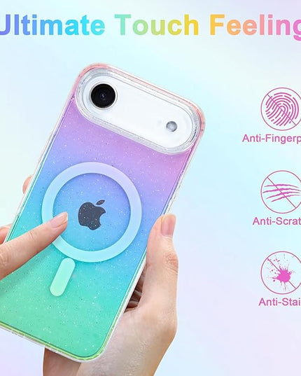 Glitter Case for iPhone Air Case for Women Girls [ Compatible with Magsafe ] Clear Cute Girly Aesthetic Gradient Rainbow Sparkly Bling Magnetic Phone Cover, Iridescent Colors
