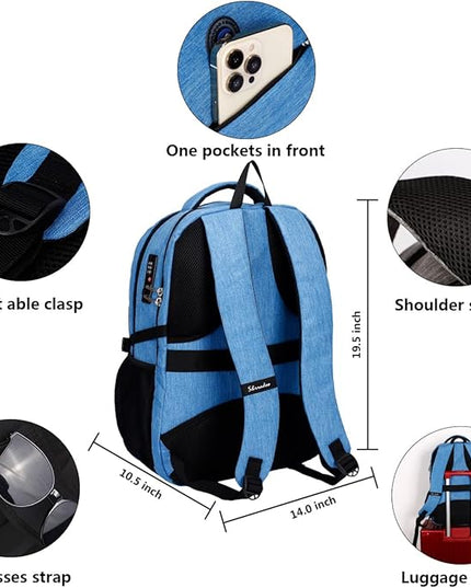 SHRRADOO Anti Theft Laptop Backpack Travel Backpacks with usb Charging Port for Women Men High School College Backpack Computer Bag Fits 17 Inch Laptop,Sky Blue