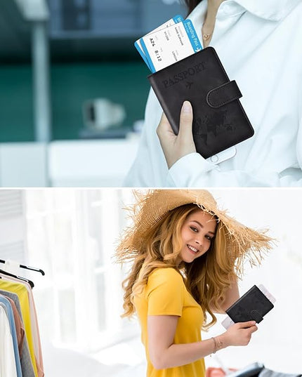 Eoehro Passport Holder for Travel Essentials, Passport Wallet Cover Case for Travel Must Haves Accessories,Passport Book Holders for Women and Men(black)