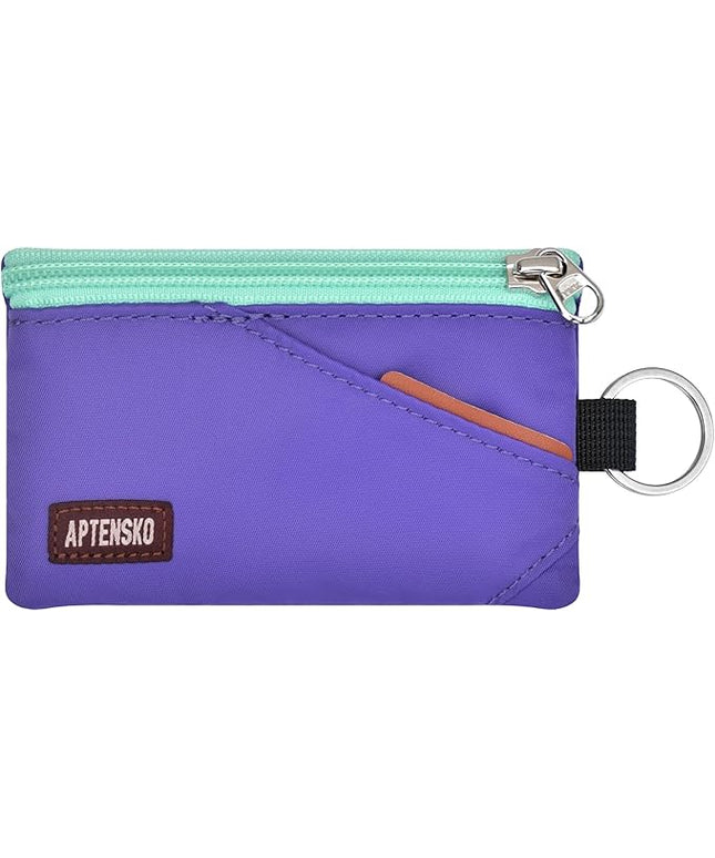 RFID Travel Wallet with Adjustable Lanyard-Zipper Small Wallet with ID Card Holder, Keychain for women&men-Minimalist Slim Waterproof Nylon case for ID, Cash, Key (Violet)