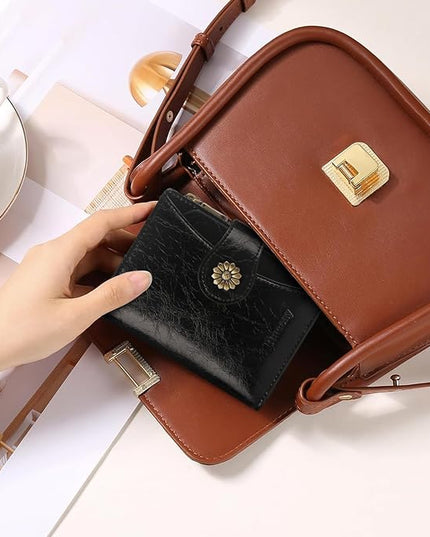 Blucoay Womens Wallet,RFID Blocking Wallet Women Soft Leather Bifold Small Wallets For Women Card Holder With Removable ID Window(black)