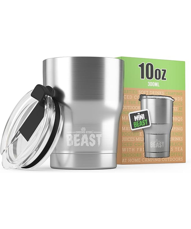 Beast 10 oz Tumbler Stainless Steel Vacuum Insulated Coffee Ice Cup Double Wall Travel Flask (Steel)