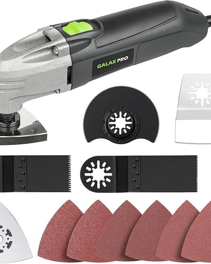 GALAX PRO 22000 OPM 2.0A Oscillating Multi Tool, 3 Degree Oscillating Angle with 3 Pieces Saw Blades, 1 Piece Semi Circle Blade Sanding Plate, 6 Pieces Sanding Papers for Grinding
