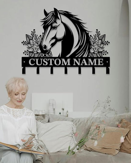 peanut case Personalized Farm Horse Keys Hooks,Custom Name Metal Cowboy Horse Art Keys Hooks,Metal Horse Lover Wall Home Storage Decorative Keys Hooks,Key Holder Hooks for Wall (Style H)