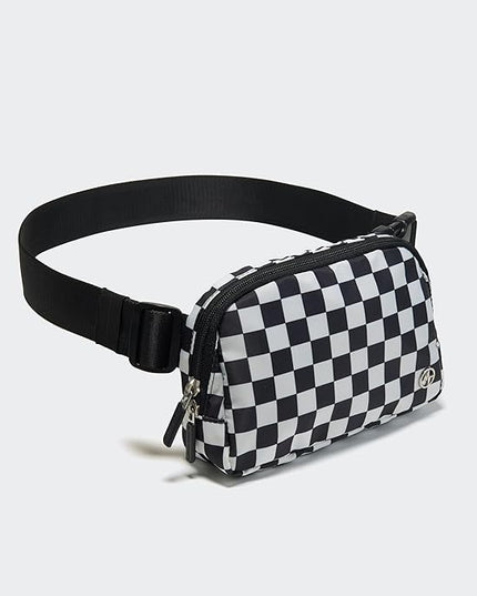 Pander Two Way Zipper Fanny Pack Nylon Everywhere Belt Bag for Women, Water Repellent Waist Packs, Crossbody Bags with Adjustable Strap (Checkered Black)