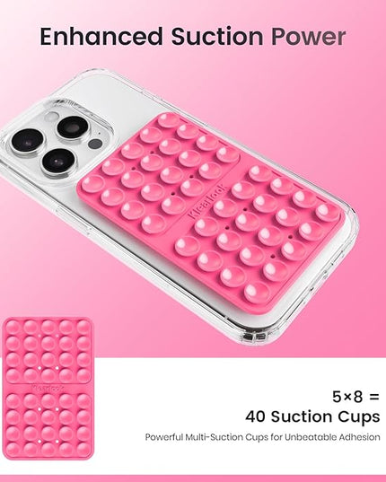 2PCS Silicone Suction Cup Phone Case Mount Double Sided, Hands-Free Phone Accessories Holder for Selfies and Videos, Silicon Sticky Phone Grip for iPhone and Android, Transparent&Hot Pink