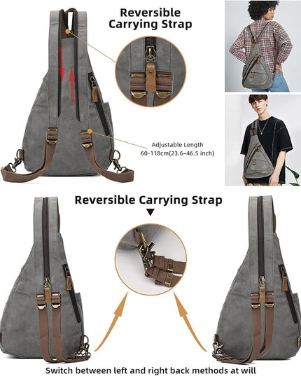 KL928 PU Leather Sling Bag - Small Crossbody Backpack Shoulder Casual Daypack Rucksack for Men Women(Dark Grey)