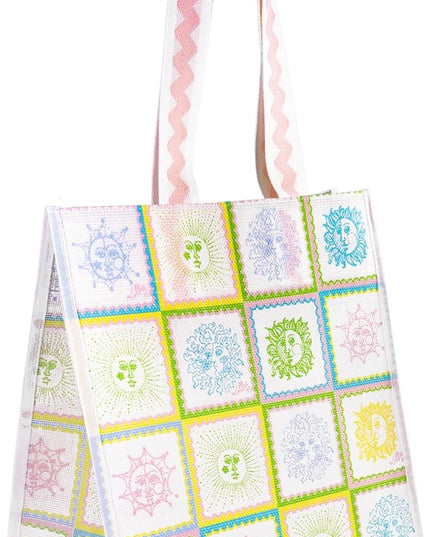 Lilly Pulitzer 13.5" x 14" Eco Tote, Market Shopper Bag, Oversize Reusable Grocery Tote with Comfortable Shoulder Strap (Sun Tiles Home)