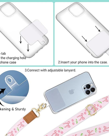 Cute Phone Lanyard Crossbody Strap, Girly Bowknot Cell Phone Lanyard for Women, Wrist Strap Wristlet Adjustable Accessories Around The Neck for Keychain Travel Beach Essentials Gift