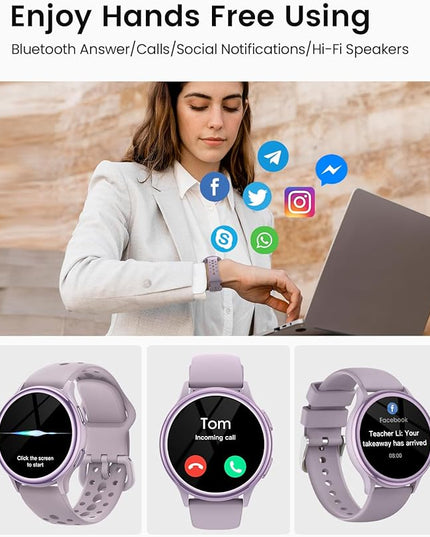 Smart Watches for Women for iPhone/Samsung/Android(Answer/Make Calls),1.27'' AMOLED Screen Activity Fitness Trackers with Heart Rate/Sleep/SpO2 Monitor,120+ Sport Modes IP68 Fitness Watch 2Band Purple