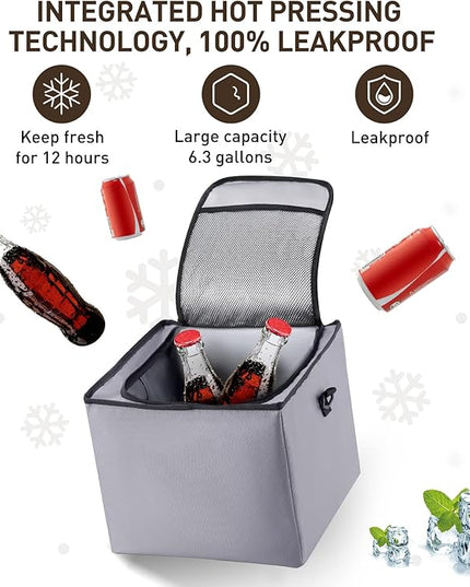 HIRALIY 4 in 1 Car Trunk Storage Organizer with Leakproof Cooler Bag, Multi-Compartment Foldable Trunk Storage Box for Car Truck SUV Gray