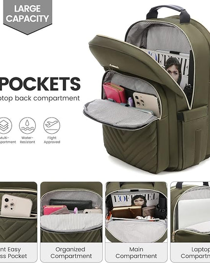 LOVEVOOK Laptop Backpack for Women 15.6 inch,Cute Womens Travel Backpack Purse,Professional Laptop Computer Bag,Waterproof Work Business College Teacher Bags Carry on Backpack with USB Port,Army Green