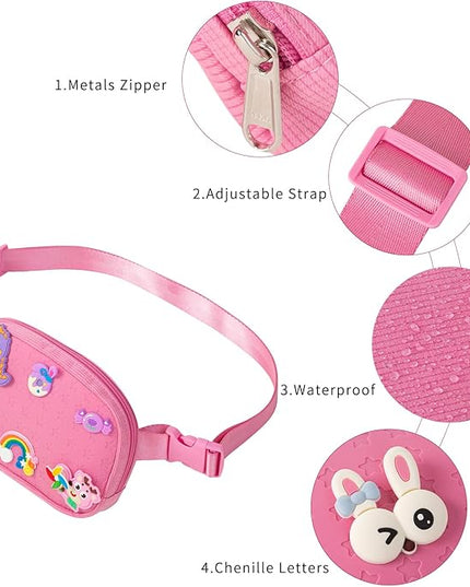 Cute Diy Pink Waist Fanny Pack for Girls, Crossbody Bag Purse Belt Bag,Dance Recital Birthday Gifts for 3 4 5 6 7 8 9 10 11 12 Year Old Kids. (916Rose Red)