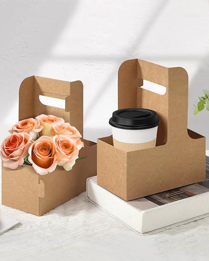 Bakbania 40 Pieces Flower Gift Bags 2 Cup Disposable Drink Carrier with Handle Floral Wrap Packing Bags for Birthday Wedding Party Gift Decor