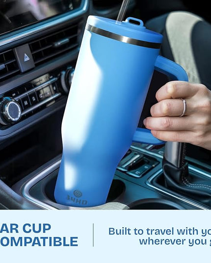 34HD 40 oz Stainless Steel Tumbler - Leakproof Insulated Water Bottle with Handle, Magnetic Lid and Flexible Straw - Iced for 48 Hours – Perfect for Men, Women, Birthday Gift, Blue - Ocean Breeze
