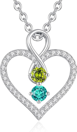 LOUISA SECRET Infinity Double Birthstone Necklace, 925 Sterling Silver Tiny Pendant Heart Necklace for Women Wife Her, Best Jewelry Gift Heart Jewelry Meaningful Gift for Valentine's Day, Christmas, Birthday Anniversary