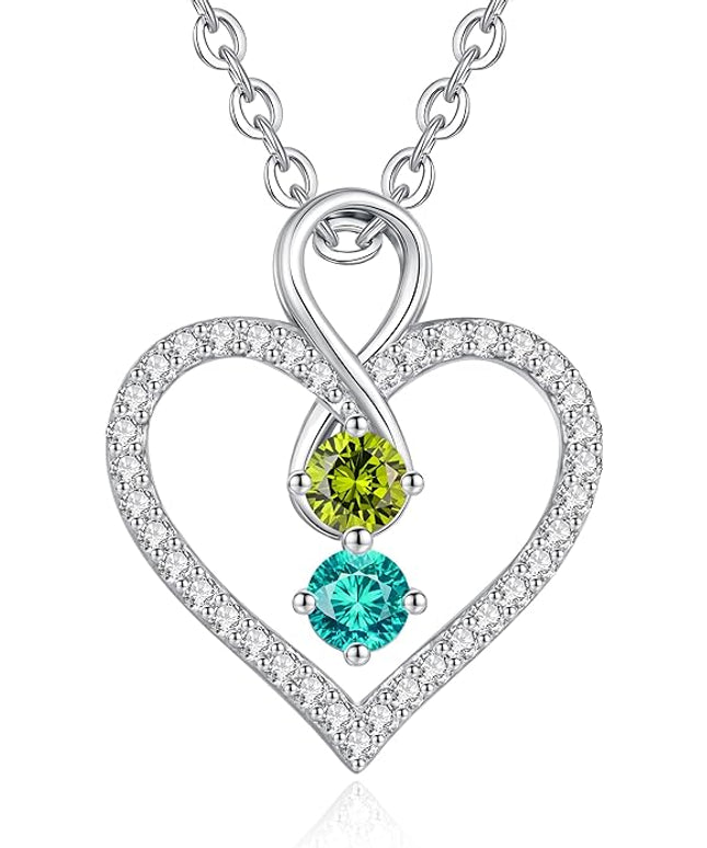 LOUISA SECRET Infinity Double Birthstone Necklace, 925 Sterling Silver Tiny Pendant Heart Necklace for Women Wife Her, Best Jewelry Gift Heart Jewelry Meaningful Gift for Valentine's Day, Christmas, Birthday Anniversary