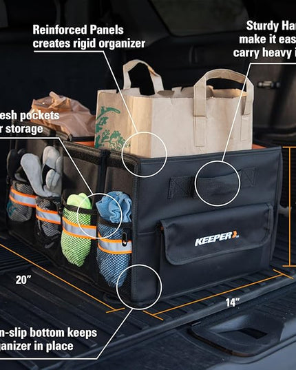 KEEPER Standard Trunk Organizer, 48L, Multi-Compartment Collapsible Car Organizers and Storage, Non-Slip Bottom, Suitable for SUV, Minivan, and Cars
