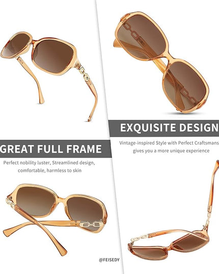 FEISEDY Vintage Square Polarized Sunglasses for Women UV400 Travel Driving Fashion Arcuate Sunglasses B2526