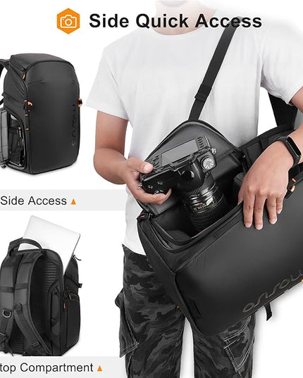 MOSISO Camera Backpack, DSLR/SLR/Mirrorless Photography Camera Bag Waterproof Hardshell Case with Tripod Holder&15-16 inch Laptop Compartment&Rain Cover Compatible with Canon/Nikon/Sony, Black