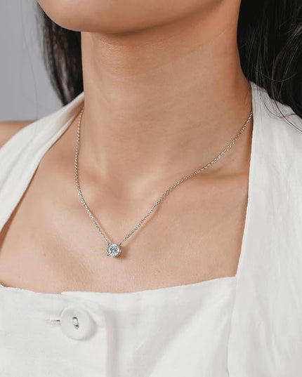 IMOLOVE Moissanite Solitaire Pendant Necklaces for Women Sterling Silver with 18K White Gold Plated 1-3 Carat D Color VVS1 Clarity Mossanite Jewelry for Women