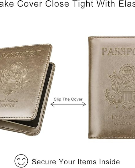 WALNEW Passport Holder for Travel, RFID Passport Cover Wallet for Women Men, PU Leather Passport Book Card Holder Case with Pen, Travelling Essentials for Flying