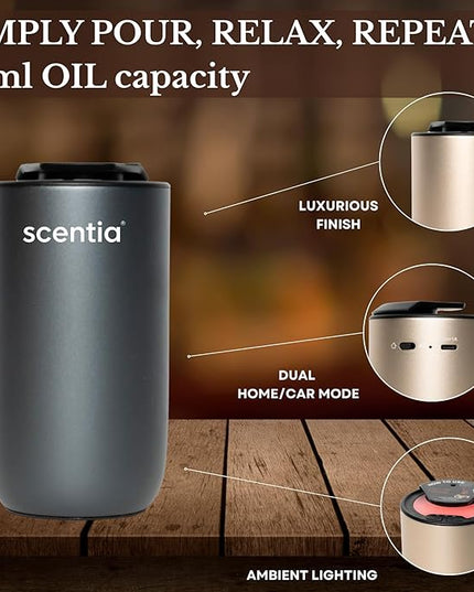 Waterless Essential Oil Diffuser Starter Kit-Wireless Portable Scent Diffuser for Home Room Car Office, Smart Car Freshener, Dual Modes, Auto Shut-Off, 3 Mist Levels, Ambient Light, Valentine Gift